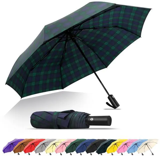 Main image of plaid travel umbrella compact size,auto open close Folding small umbrellas for rain mini,portable resistant umbrella men&women(plaid)