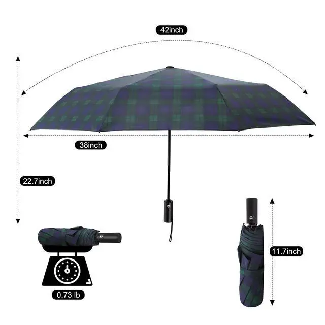 Alt view image 4 of 7 - plaid travel umbrella compact size,auto open close Folding small umbrellas for rain mini,portable resistant umbrella men&women(plaid)
