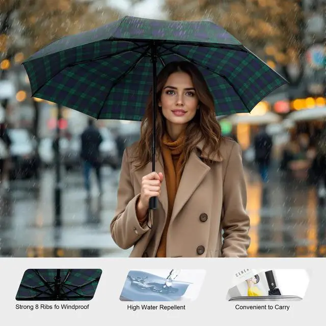 Alt view image 6 of 7 - plaid travel umbrella compact size,auto open close Folding small umbrellas for rain mini,portable resistant umbrella men&women(plaid)
