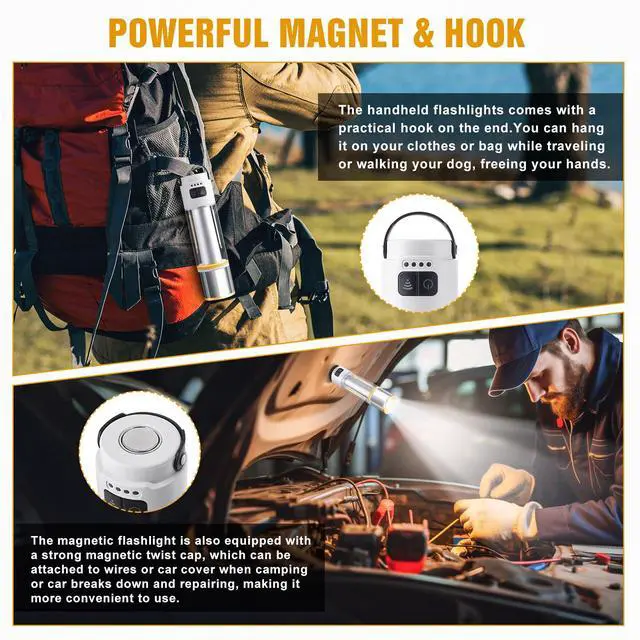 Alt view image 6 of 7 - Flashlight with Magnetic Base 10000 Lumens, Led Tactical Flashlight with Zoomable, 6 Modes, Cob Light for Camping, Hiking Emergencies Home Outdoor Use