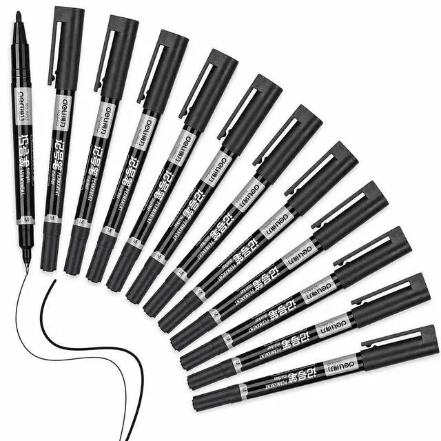 Main image of 12 Count Black Dual Tip Waterproof Permanent Marker Pens Bulk