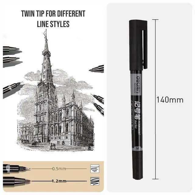 Alt view image 4 of 7 - 12 Count Black Dual Tip Waterproof Permanent Marker Pens Bulk