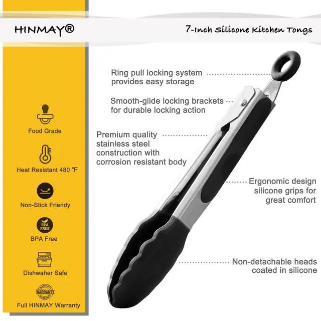 Alt view image 2 of 7 - Mini Tongs with Silicone Tips 7-Inch Kitchen Tongs, Set of 3 (Black)
