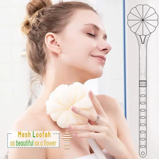 Alt view image 6 of 6 - Body Brush,Soft Bristles & Loofah Back Scrubber Bath Mesh Sponge