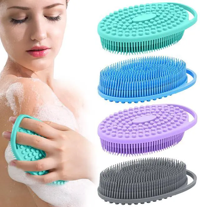 Main image of Silicone Body Scrubber 4 Pack, Double-Sided Silicone Loofah Shower Body Scrubber for Men & Women, Soft Exfoliating Silicone Bath Scrubber with Hanging Handle, Quick Foaming Body Wash Scrubber 4 colors