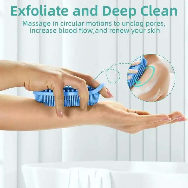 Alt view image 4 of 7 - Silicone Body Scrubber 4 Pack, Double-Sided Silicone Loofah Shower Body Scrubber for Men & Women, Soft Exfoliating Silicone Bath Scrubber with Hanging Handle, Quick Foaming Body Wash Scrubber 4 colors