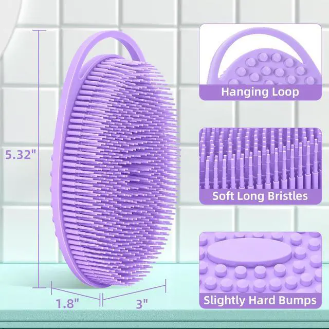 Alt view image 5 of 7 - Silicone Body Scrubber 4 Pack, Double-Sided Silicone Loofah Shower Body Scrubber for Men & Women, Soft Exfoliating Silicone Bath Scrubber with Hanging Handle, Quick Foaming Body Wash Scrubber 4 colors