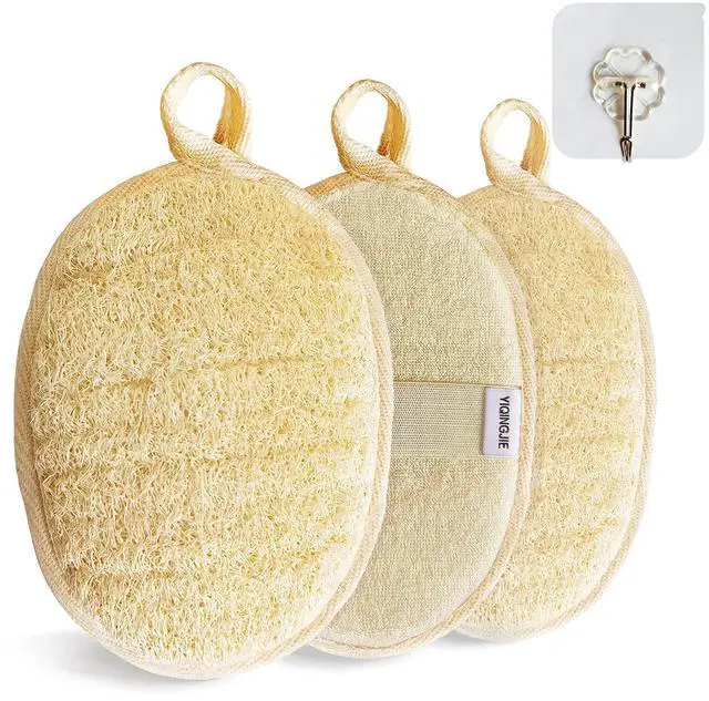 Main image of Natural Loofah Sponge Exfoliating Body Scrubber (3 Pack),Made with Eco-Friendly and Biodegradable Shower Luffa Sponge, Loofah for Women and Men, Beige