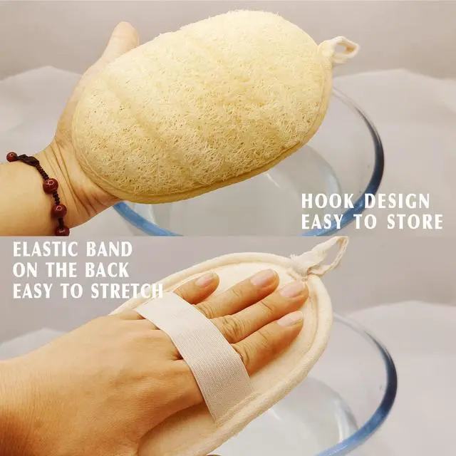 Alt view image 3 of 7 - Natural Loofah Sponge Exfoliating Body Scrubber (3 Pack),Made with Eco-Friendly and Biodegradable Shower Luffa Sponge, Loofah for Women and Men, Beige