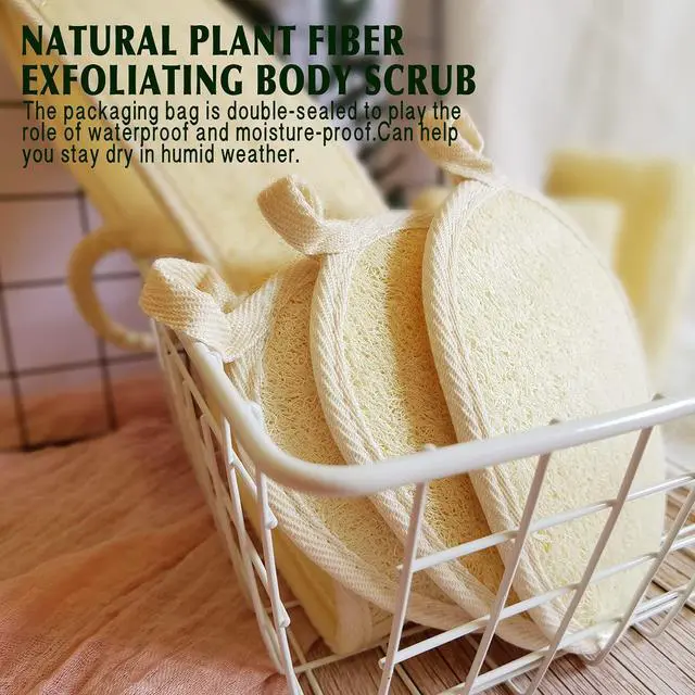 Alt view image 6 of 7 - Natural Loofah Sponge Exfoliating Body Scrubber (3 Pack),Made with Eco-Friendly and Biodegradable Shower Luffa Sponge, Loofah for Women and Men, Beige