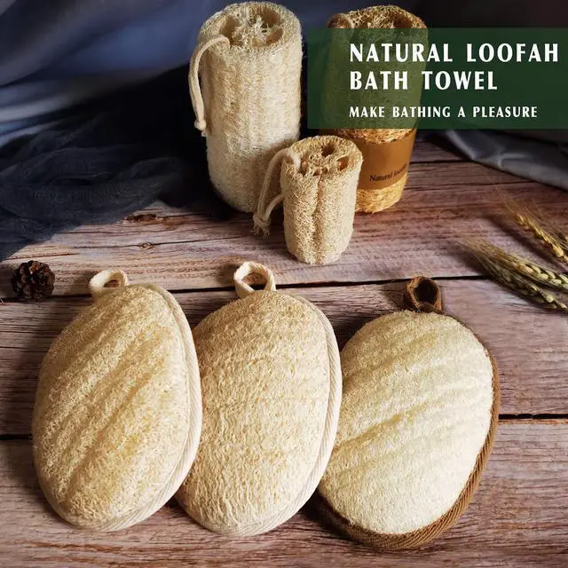 Alt view image 7 of 7 - Natural Loofah Sponge Exfoliating Body Scrubber (3 Pack),Made with Eco-Friendly and Biodegradable Shower Luffa Sponge, Loofah for Women and Men, Beige