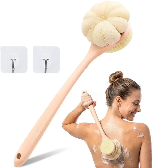 Main image of Back Scrubber for Shower with Long Handle, Double-Sided Shower Brush for Body, Loofah Back Scrubber & Bristle Bath Brush, Back Brush for Shower Exfoliating Hard-to-Reach Areas, Bath Brush Long Handle