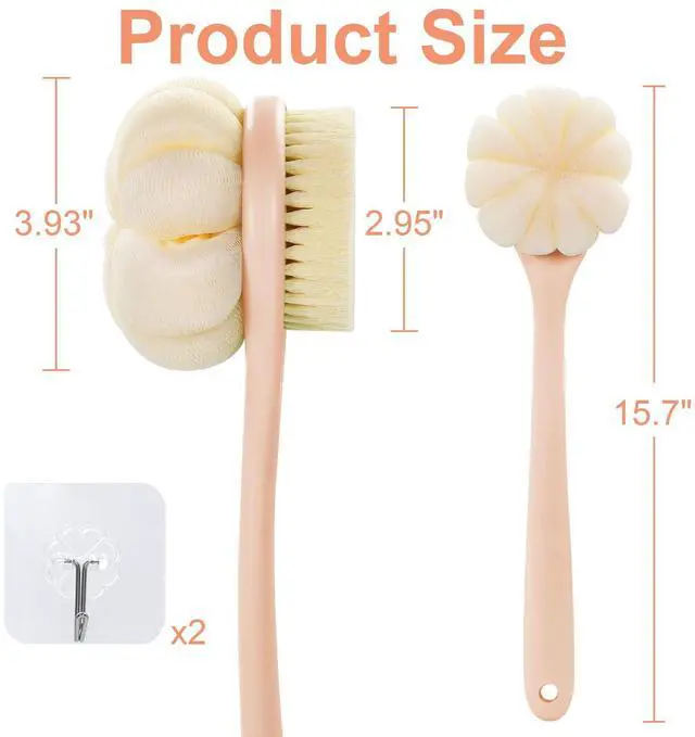 Alt view image 3 of 7 - Back Scrubber for Shower with Long Handle, Double-Sided Shower Brush for Body, Loofah Back Scrubber & Bristle Bath Brush, Back Brush for Shower Exfoliating Hard-to-Reach Areas, Bath Brush Long Handle