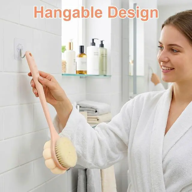 Alt view image 7 of 7 - Back Scrubber for Shower with Long Handle, Double-Sided Shower Brush for Body, Loofah Back Scrubber & Bristle Bath Brush, Back Brush for Shower Exfoliating Hard-to-Reach Areas, Bath Brush Long Handle