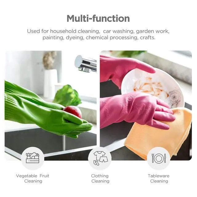 Alt view image 2 of 7 - Dishwashing gloves 2 Pairs for kitchen,Rubber cleaning gloves,Long dish gloves reuseable.(Small,Green+Pink)