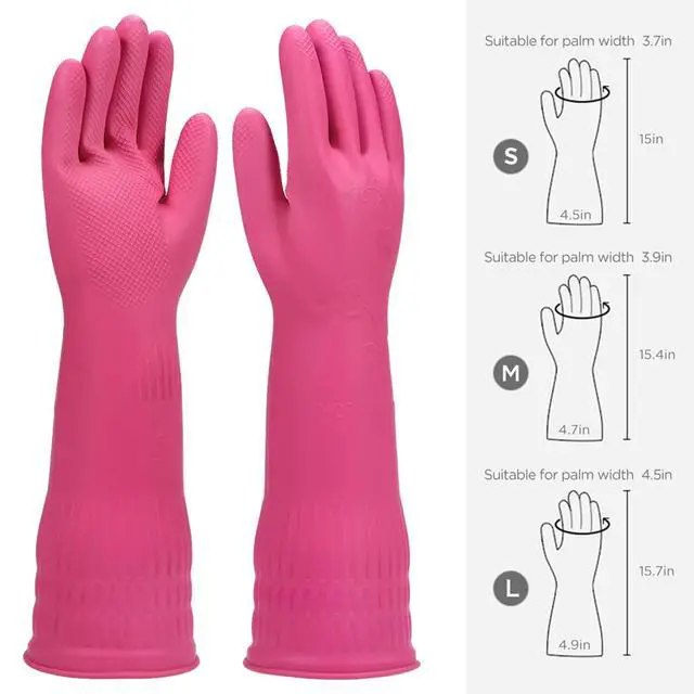 Alt view image 6 of 7 - Dishwashing gloves 2 Pairs for kitchen,Rubber cleaning gloves,Long dish gloves reuseable.(Small,Green+Pink)