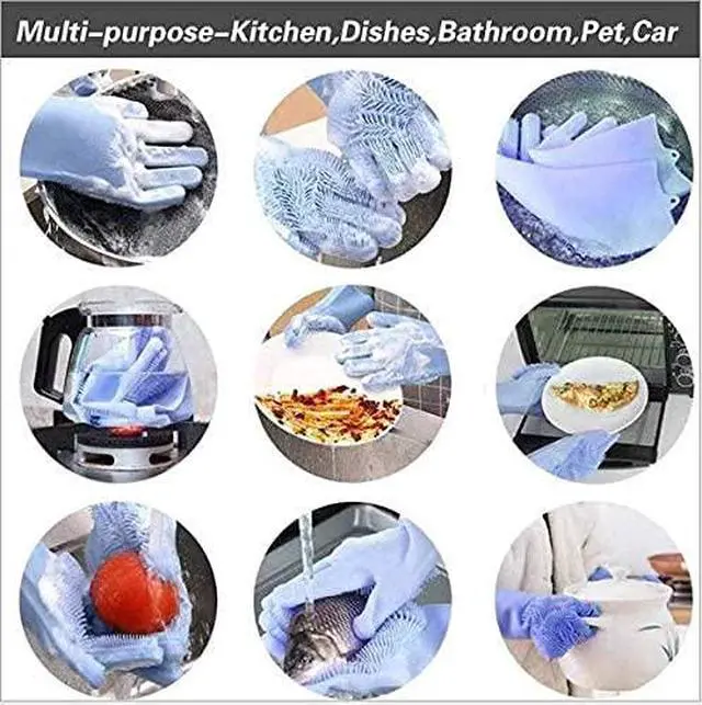Alt view image 5 of 6 - Reusable Silicone Dishwashing Gloves, Rubber Scrubbing Gloves for Dishes,Wash Cleaning Brush with Sponge Scrubbers for Housework, Kitchen, Car, Window cleaning. 1Pair (13.6" Large) (purple)