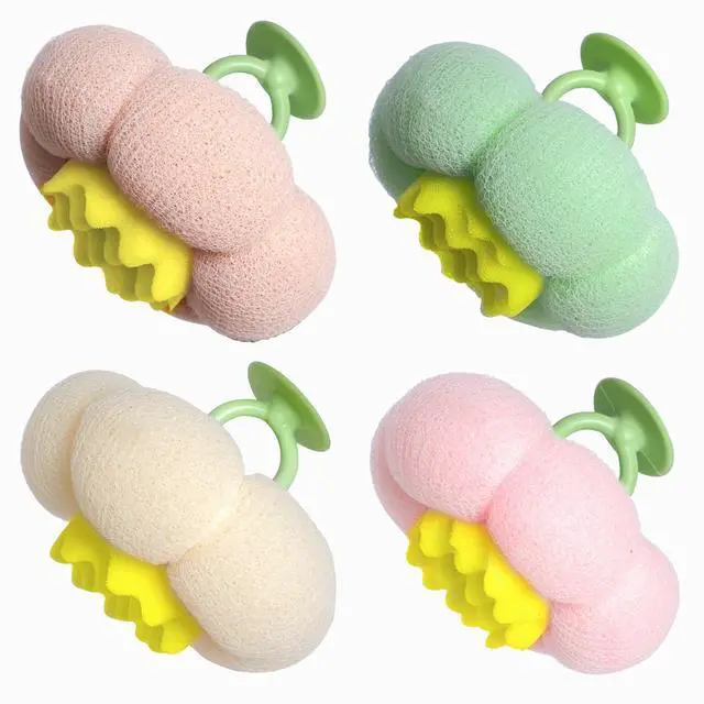 Main image of 4 Pcs Bath Sponge, 2026 Upgrade Super Soft Yellow Flower-Shaped Suction Cup Bath Sponge, Upgraded 2-in-1 Flower-Shaped Ball Exfoliating Bath loofah Cleaning Brush, Mesh Shower Body Sponger4 Color