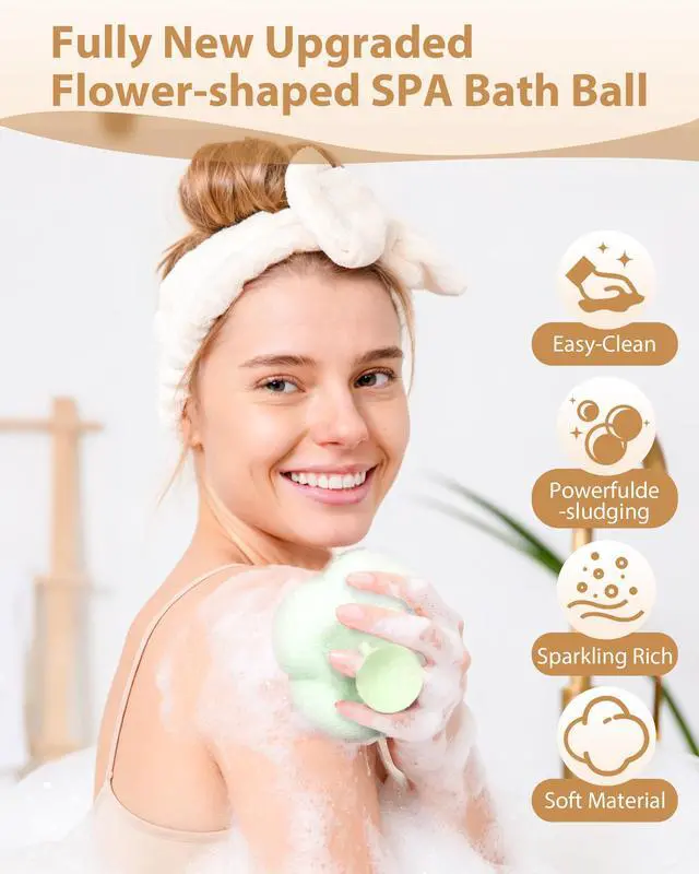 Alt view image 2 of 7 - 4 Pcs Bath Sponge, 2026 Upgrade Super Soft Yellow Flower-Shaped Suction Cup Bath Sponge, Upgraded 2-in-1 Flower-Shaped Ball Exfoliating Bath loofah Cleaning Brush, Mesh Shower Body Sponger4 Color