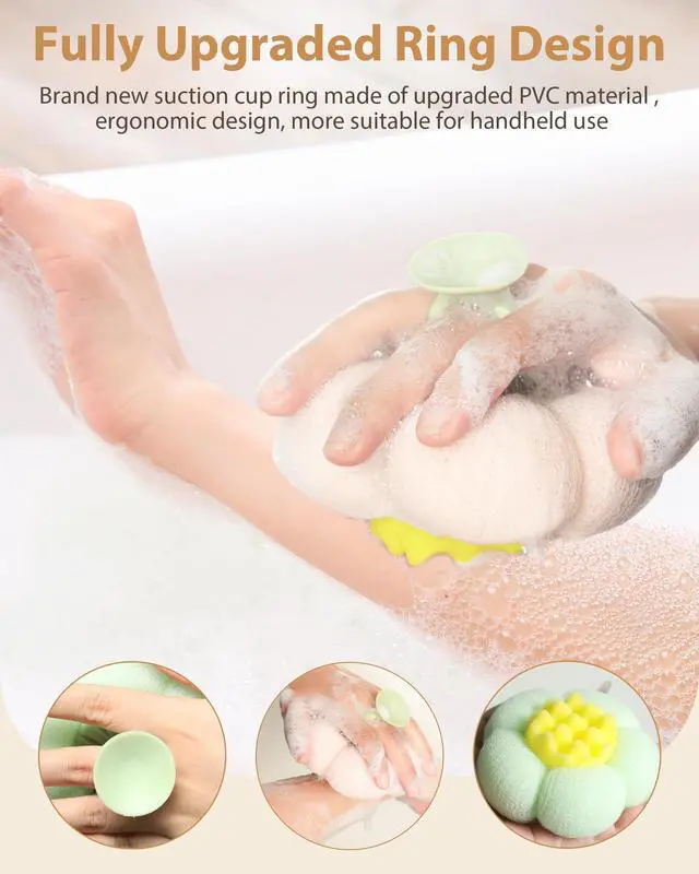 Alt view image 3 of 7 - 4 Pcs Bath Sponge, 2026 Upgrade Super Soft Yellow Flower-Shaped Suction Cup Bath Sponge, Upgraded 2-in-1 Flower-Shaped Ball Exfoliating Bath loofah Cleaning Brush, Mesh Shower Body Sponger4 Color