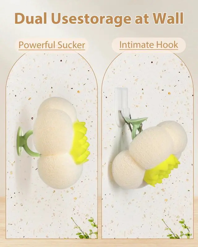 Alt view image 5 of 7 - 4 Pcs Bath Sponge, 2026 Upgrade Super Soft Yellow Flower-Shaped Suction Cup Bath Sponge, Upgraded 2-in-1 Flower-Shaped Ball Exfoliating Bath loofah Cleaning Brush, Mesh Shower Body Sponger4 Color