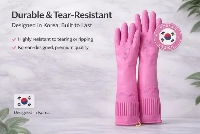 Alt view image 6 of 6 - 2 Pairs Pink Rubber Cleaning Gloves, Reusable Kitchen Dishwashing Gloves with Hanging Loop ((Pink, Medium (Pack of 2)))
