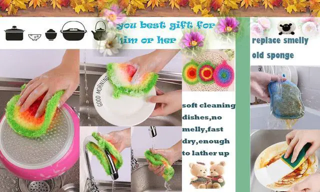 Alt view image 3 of 5 - Dish Scrubber Cute Non Scratch Decorative Dish Scrubber Dish Net Clothes for Kitchen Washing Dishes Cleaning Net 3 Pack