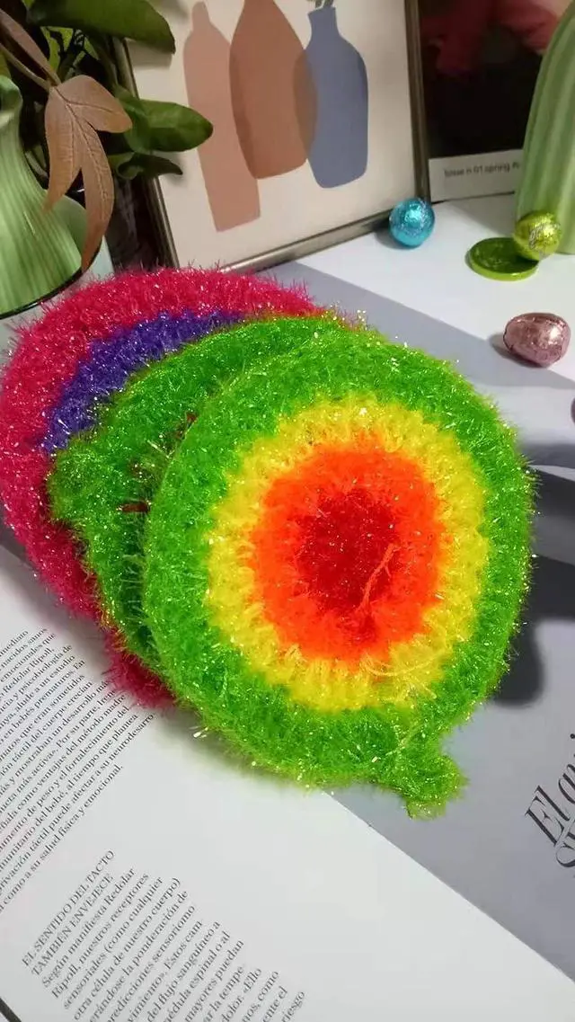 Alt view image 5 of 5 - Dish Scrubber Cute Non Scratch Decorative Dish Scrubber Dish Net Clothes for Kitchen Washing Dishes Cleaning Net 3 Pack