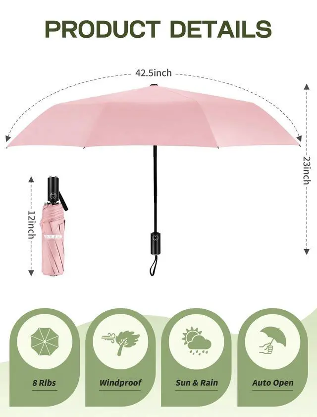 Alt view image 2 of 7 - Compact Travel Umbrella, Windproof Automatic Folding UV Sun & Rain