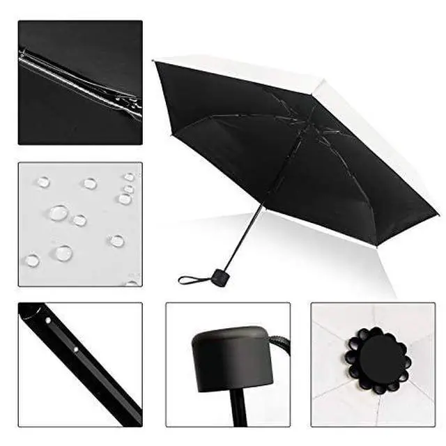 Alt view image 3 of 5 - Small Travel Umbrella Compact for UV Protection Light Purse Size Umbrellas for Sun Rain Portable for Backpack White