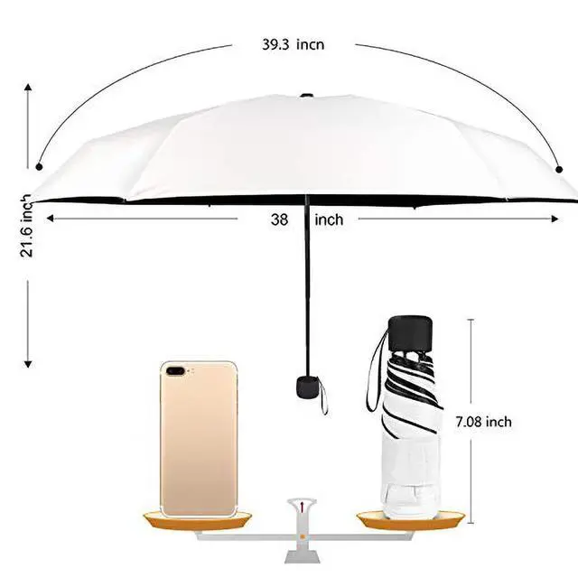 Alt view image 2 of 5 - Small Travel Umbrella Compact for UV Protection Light Purse Size Umbrellas for Sun Rain Portable for Backpack White
