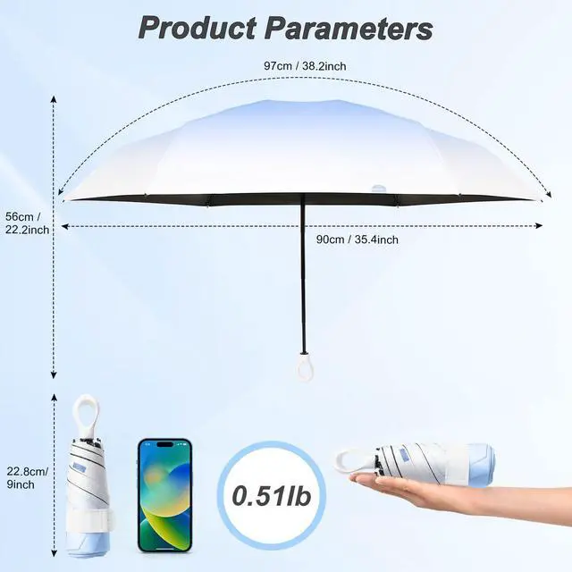 Alt view image 4 of 7 - UV Umbrella UPF 50+, Mini Sun Umbrella for Walking Foldable Travel