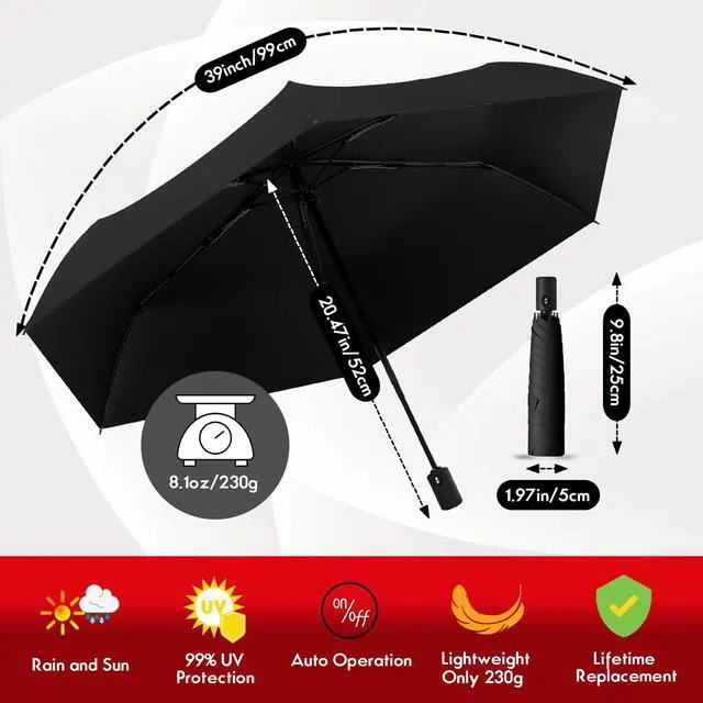 Alt view image 2 of 7 - Compact Travel Umbrella - Mini Umbrella for Purse, Backpack & Travel, Auto Open Close