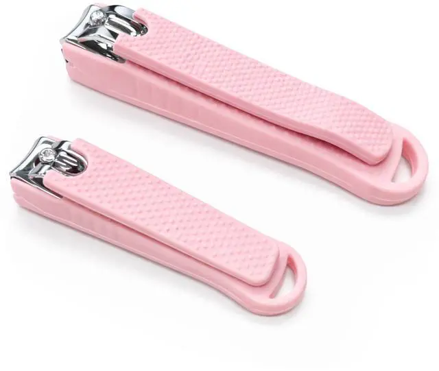 Main image of 2-Piece Pink Nail Care Kit Stainless Steel Fingernail & Toenail Clippers with Anti-Slip Handle for Home