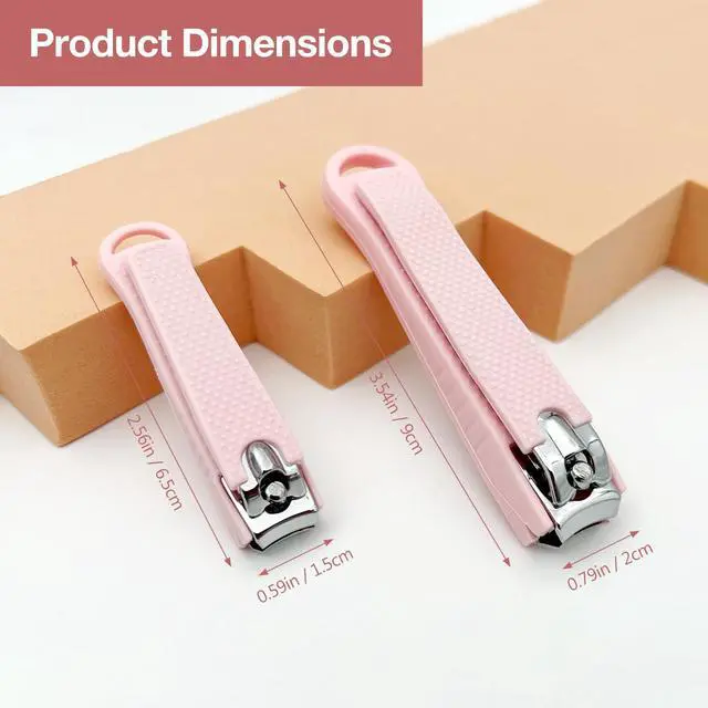 Alt view image 2 of 7 - 2-Piece Pink Nail Care Kit Stainless Steel Fingernail & Toenail Clippers with Anti-Slip Handle for Home
