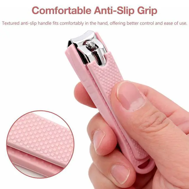 Alt view image 4 of 7 - 2-Piece Pink Nail Care Kit Stainless Steel Fingernail & Toenail Clippers with Anti-Slip Handle for Home