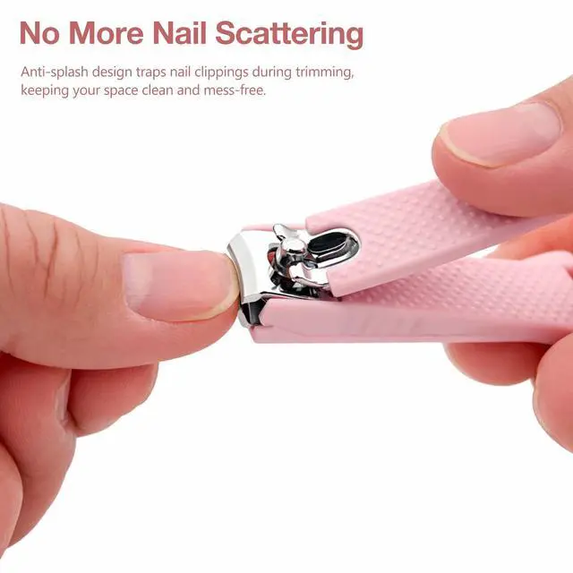 Alt view image 5 of 7 - 2-Piece Pink Nail Care Kit Stainless Steel Fingernail & Toenail Clippers with Anti-Slip Handle for Home