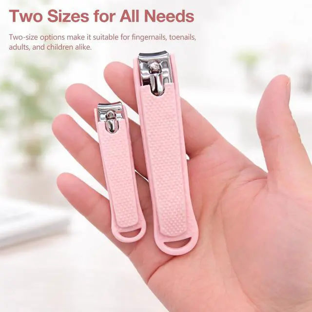 Alt view image 6 of 7 - 2-Piece Pink Nail Care Kit Stainless Steel Fingernail & Toenail Clippers with Anti-Slip Handle for Home