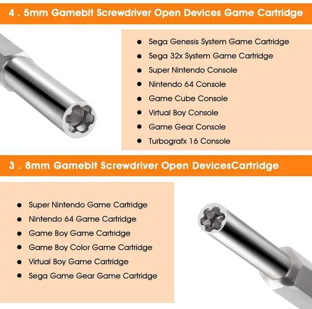 Alt view image 2 of 6 - Security Screwdriver, Double-ended 3.8mm 4.5mm Gamebit Screwdriver Bit Set Compatible with NES,SNES,N64,GameBoy,Game Orange