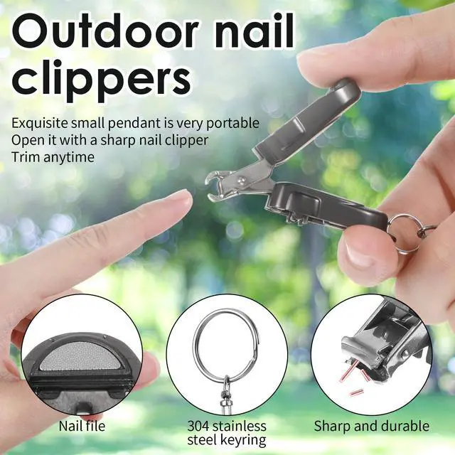 Alt view image 6 of 7 - Portable Mini Nail Clippers, Travel Nail Clippers, Metal Folding Small Fingernail Trimmers, Black Stainless Steel Toenail Clipper Keychain Accessories, Travel Size