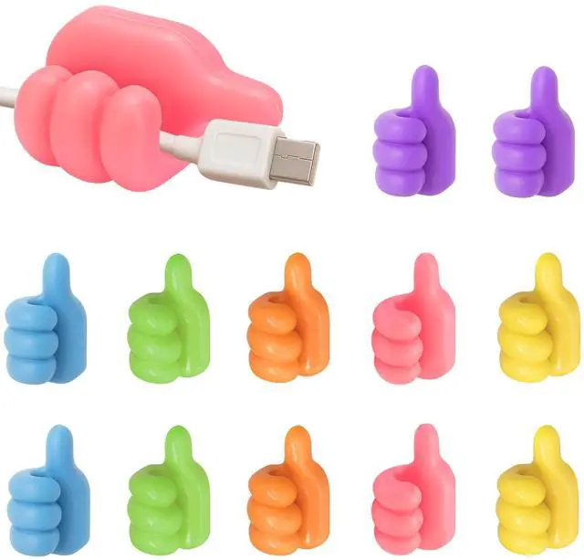 Main image of 12-Pack Silicone Thumb Cable Clips, Fun Cord Holders & Wall Hooks for Desk, Car, or Home Multi-Purpose Wire Organizer, Key & Charger Management Solution