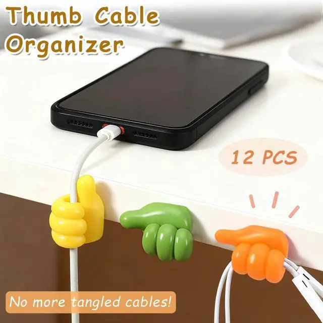 Alt view image 2 of 7 - 12-Pack Silicone Thumb Cable Clips, Fun Cord Holders & Wall Hooks for Desk, Car, or Home Multi-Purpose Wire Organizer, Key & Charger Management Solution