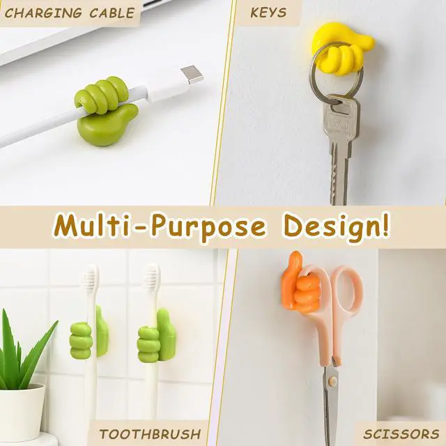 Alt view image 5 of 7 - 12-Pack Silicone Thumb Cable Clips, Fun Cord Holders & Wall Hooks for Desk, Car, or Home Multi-Purpose Wire Organizer, Key & Charger Management Solution