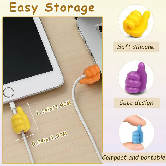 Alt view image 6 of 7 - 12-Pack Silicone Thumb Cable Clips, Fun Cord Holders & Wall Hooks for Desk, Car, or Home Multi-Purpose Wire Organizer, Key & Charger Management Solution
