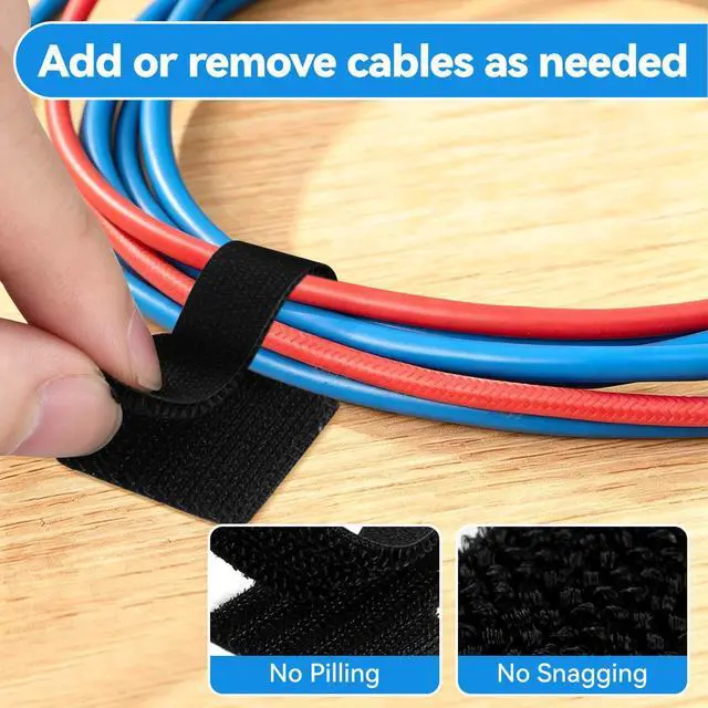 Alt view image 5 of 7 - 80 Pcs Cable Management Under Desk, Cord Organizer, Reusable Hook and Loop Cable Ties, Computer Accessories for Desk, Home Office Essentials, Black, White, Grey