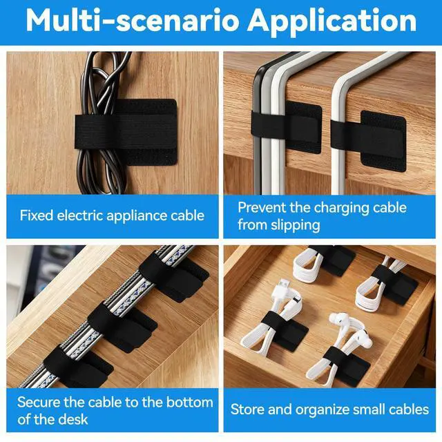 Alt view image 6 of 7 - 80 Pcs Cable Management Under Desk, Cord Organizer, Reusable Hook and Loop Cable Ties, Computer Accessories for Desk, Home Office Essentials, Black, White, Grey