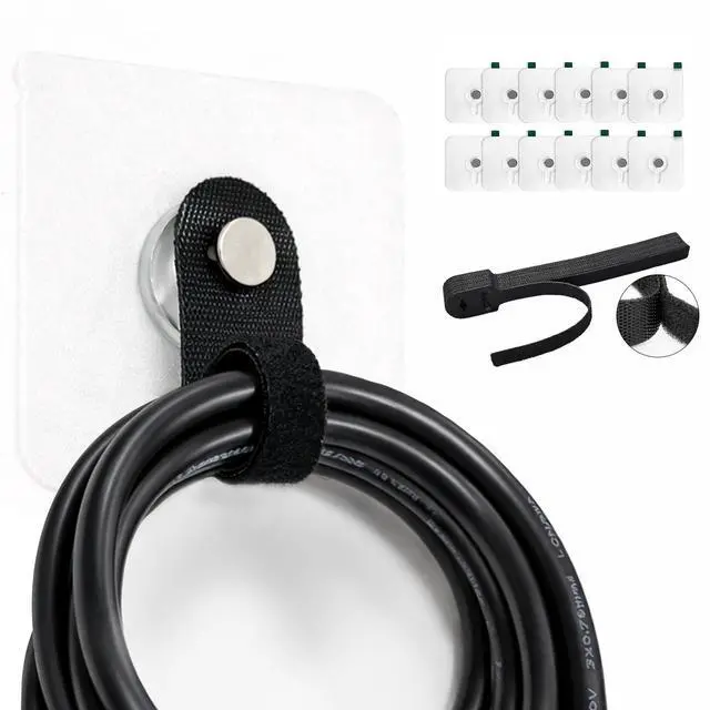 Main image of Cord Organizer with Adhesive Hooks, Reusable Cable Management for Desk & TV, Adjustable Hook and Loop Cable Ties, Easy Install & Remove, Under Desk Wire Organizer -12 Hooks + 20 x 5 Straps