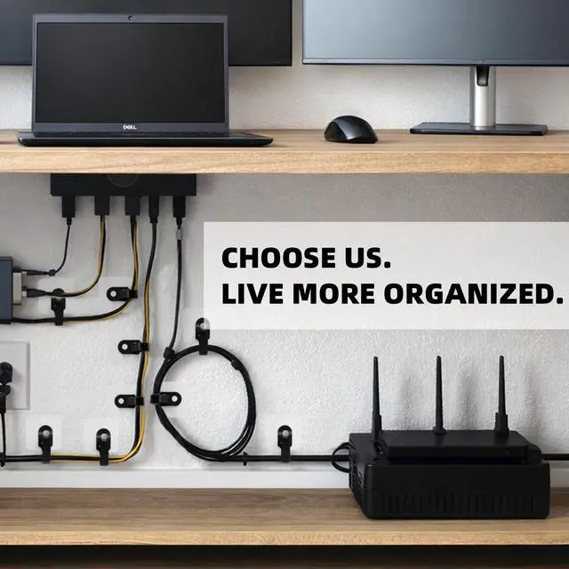 Alt view image 2 of 6 - Cord Organizer with Adhesive Hooks, Reusable Cable Management for Desk & TV, Adjustable Hook and Loop Cable Ties, Easy Install & Remove, Under Desk Wire Organizer -12 Hooks + 20 x 5 Straps