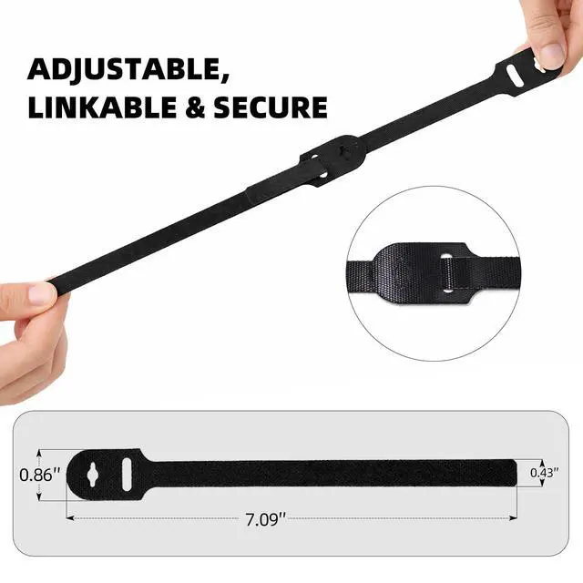 Alt view image 5 of 6 - Cord Organizer with Adhesive Hooks, Reusable Cable Management for Desk & TV, Adjustable Hook and Loop Cable Ties, Easy Install & Remove, Under Desk Wire Organizer -12 Hooks + 20 x 5 Straps