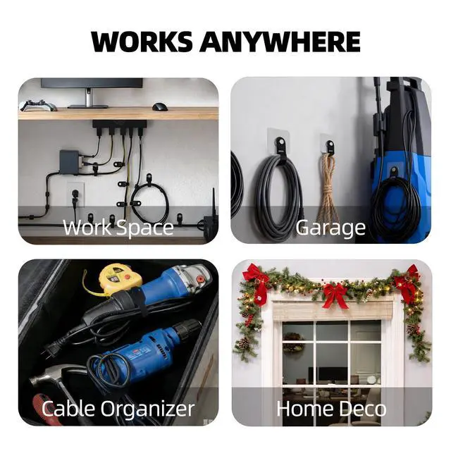 Alt view image 6 of 6 - Cord Organizer with Adhesive Hooks, Reusable Cable Management for Desk & TV, Adjustable Hook and Loop Cable Ties, Easy Install & Remove, Under Desk Wire Organizer -12 Hooks + 20 x 5 Straps
